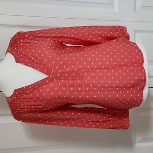 Hinge long sleeve women's top. XS. Peach with small white flowers.